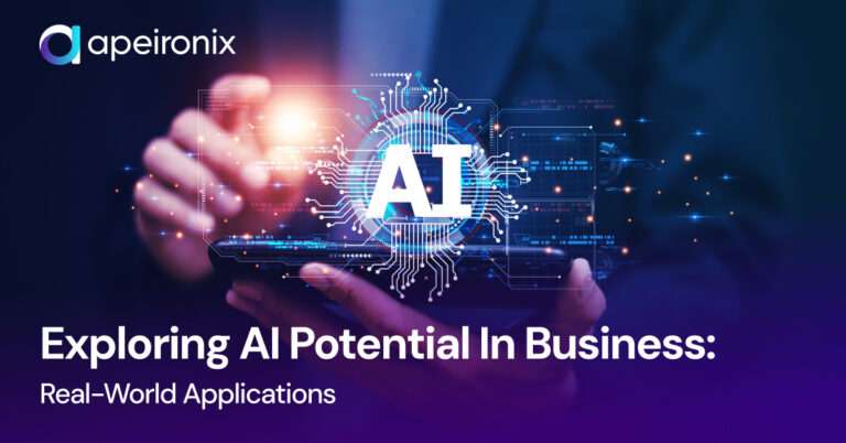 Hands holding a digital tablet with glowing AI circuitry graphic, symbolizing Apeironix’s exploration of real-world artificial intelligence applications transforming business performance and automation.